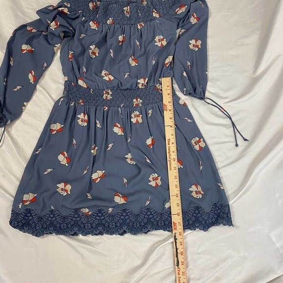 Abercrombie & Fitch Blue Floral Smocked Off The Shoulder Babydoll Mini Dress S - Picture 12 of 14